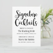 Signature Cocktails Moderne Schwarze Script Hochze (Stehend Vorderseite)