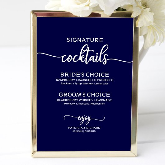 Signature Cocktails Navy Blue Wedding Signature Poster