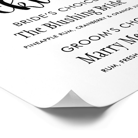 Signature Cocktails Plakatzeichen | Schwarzes Skri Poster (Ecke)