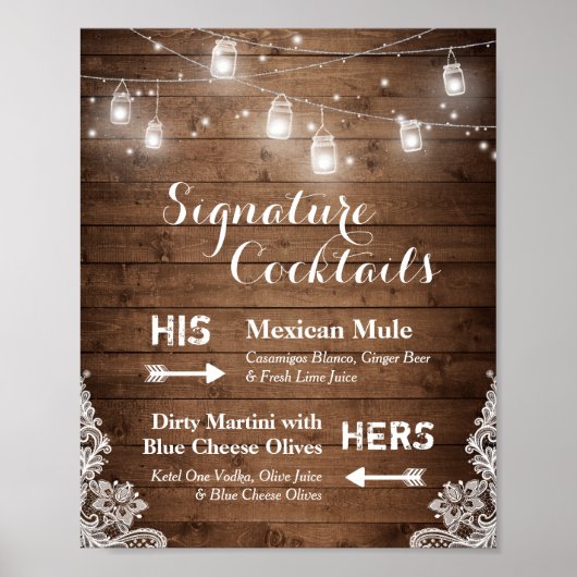 Signature Cocktails Rustikale String Lights Spitze Poster (Vorne)