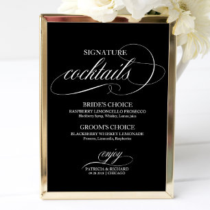 Signature-Cocktails Schwarz-weiße Hochzeitssymbol Poster