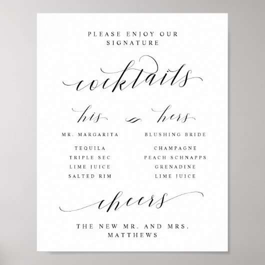 Signature Cocktails Sign & Your Bar Menu Unterschr Poster (Vorne)