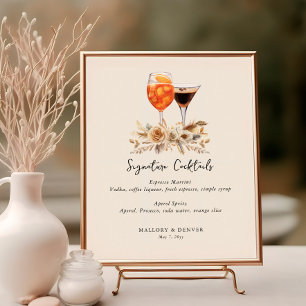Signature-Cocktails und Blumen Neutrale Hochzeit Poster