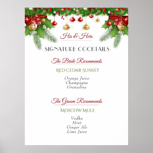 Signature Cocktails Weihnachts-Winterhochzeit Poster (Vorne)