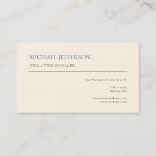 Signature Cream Moderne Elegant Simple Blue White Visitenkarte