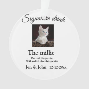 Signature drink add pet photo name date year text ornament
