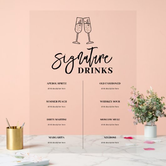 Signature Drink Bar Menu Akryllische Unterschrift Acrylschild (Hochzeit)