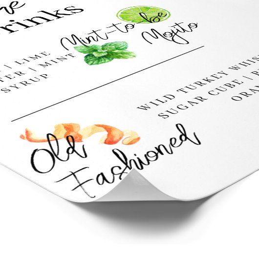 Signature Drink Bar Menu Poster (Ecke)