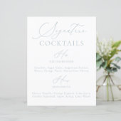 Signature Drink Dusty Blue & White Wedding Menü (Stehend Vorderseite)