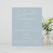 Signature Drink Dusty Blue & White Wedding Menü (Stehend Vorderseite)