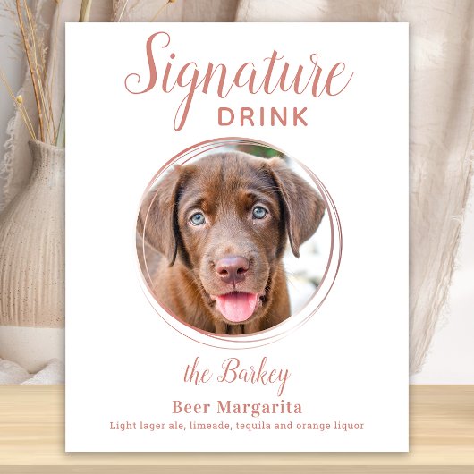 Signature Drink Elegante Rose Gold Haustier Hochze Poster