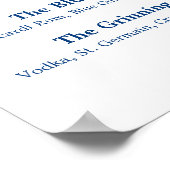 Signature Drink Hochzeit Zeichen blaue Kalligraphi Poster (Ecke)