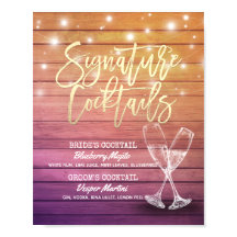 Signature Drink Menu Champagne Glass Wood