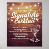 Signature Drink Menu Champagne Glass Wood Poster (Vorne)