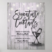 Signature Drink Menu Champagne Glass Wood Poster (Vorne)