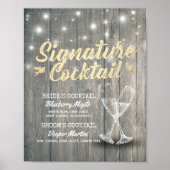 Signature Drink Menu Champagne Glass Wood Poster (Vorne)