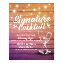 Signature Drink Menu Champagne Glass Wood