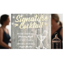 Signature Drink Menu Champagne Glass Wood