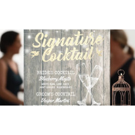 Signature Drink Menu Champagne Glass Wood Poster