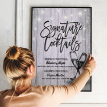 Signature Drink Menu Champagne Glass Wood