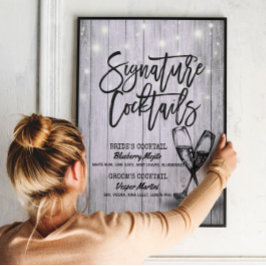 Signature Drink Menu Champagne Glass Wood Poster