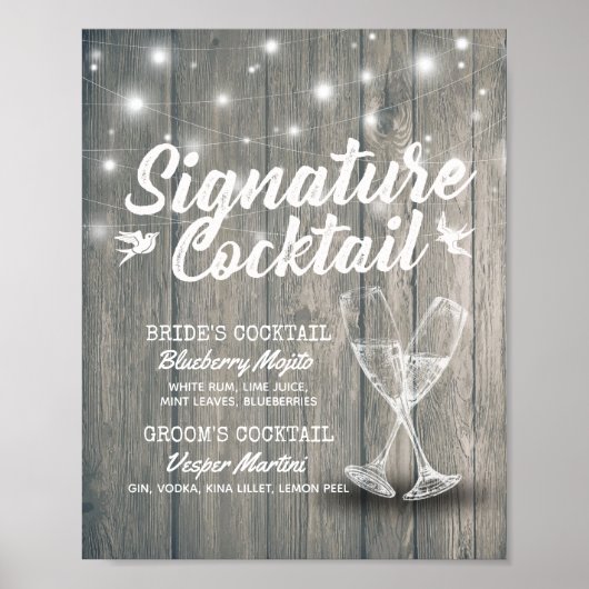 Signature Drink Menu Champagne Glass Wood Poster (Vorne)