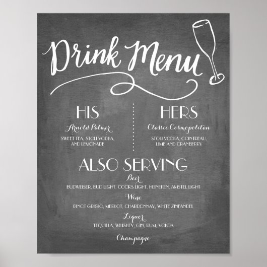 Signature Drink Menu | Hochzeitsdekor Poster (Vorne)