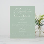 Signature Drink Sage Green & White Wedding Menü (Stehend Vorderseite)