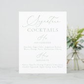 Signature Drink Sage Green & White Wedding Menü (Stehend Vorderseite)