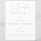 Signature Drink Sage Green & White Wedding Menü (Vorderseite)