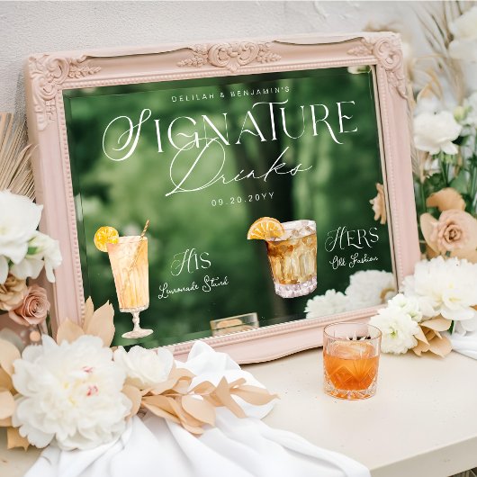 Signature Drink Wedding Bar Sign Cling Fensteraufkleber