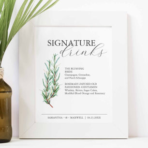 Signature Drinks 8x10 Rosemary Wedding Sign Poster