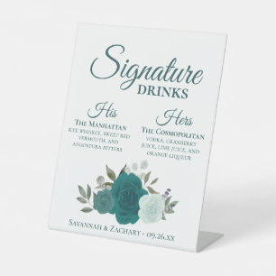 Signature Drinks Aquamarin & Aqua Rose Hochzeit Sockelschild