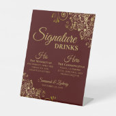Signature Drinks Auburn Brown & Gold Wedding Bar Sockelschild (Vorderseite)