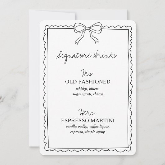 Signature Drinks auf der Hochzeitskarte Bar signie (Vorderseite)