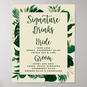 Signature Drinks auf der Hochzeitskarte des Bar Poster