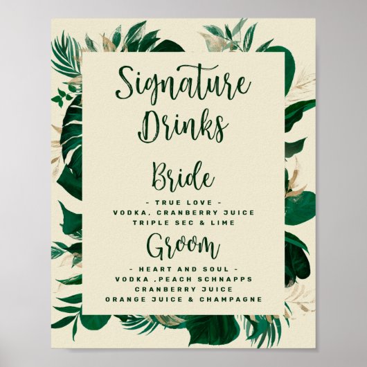 Signature Drinks auf der Hochzeitskarte des Bar Poster (Vorne)