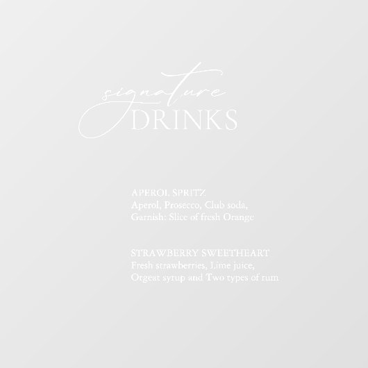 Signature Drinks Bar akryllisch/Spiegeldekal-Zeich Fensteraufkleber (Blatt)