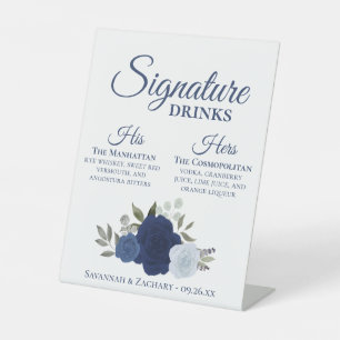 Signature Drinks Blue Watercolor Rose Hochzeit Sockelschild