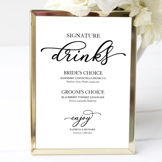 Signature Drinks Chic Black Script Poster