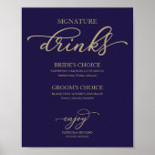 Signature Drinks Chic Gold Script Navy Blue Poster (Vorne)