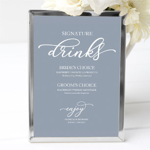 Signature Drinks Chic Script Dusty Blue Sign Poster