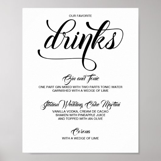 Signature Drinks Cocktails Hochzeitszeichen - Schw Poster (Vorne)