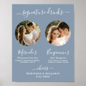 Signature Drinks Custom Foto Dusty Blue Wedding Poster (Vorne)
