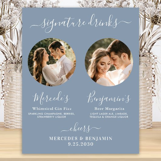 Signature Drinks Custom Foto Dusty Blue Wedding Poster