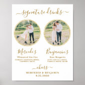 Signature Drinks Custom Foto Gold Wedding Bar Poster (Vorne)
