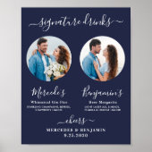 Signature Drinks Custom Foto Navy Blue Hochzeit Poster (Vorne)