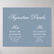 Signature Drinks dusty Blue Simple Wedding Sign