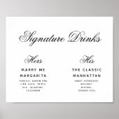 Signature Drinks einfache schwarz-weiße Hochzeitss Poster (Vorne)
