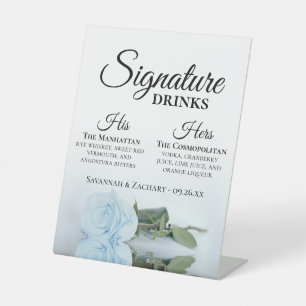 Signature Drinks Elegant Dusty Blue Rose Hochzeit Sockelschild